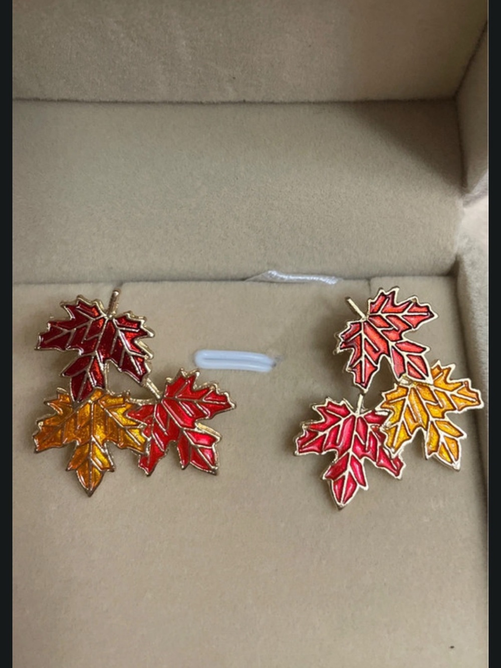 Brand new Autumn Maple Leaf Enamel Earrings - Red & Gold